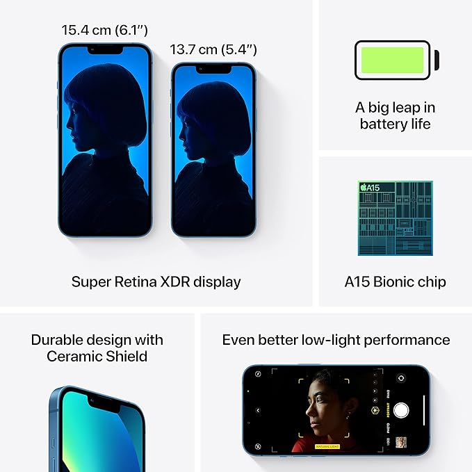 iPhone 13 – 6.1” Super Retina XDR Display, A15 Bionic Chip, 12MP Dual Camera, iOS 15+ (Unlocked | Premium Refurbished)