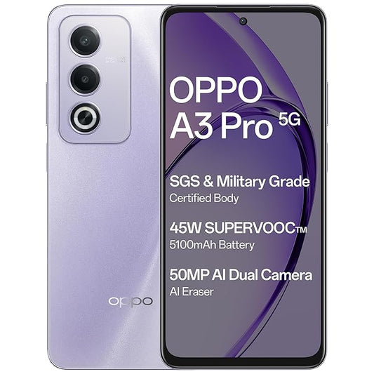 Oppo A3 Pro 5G – 6.7” AMOLED Display, Dimensity Chipset, 8GB RAM | 128GB Storage, 64MP Dual Camera (Unlocked | Refurbished)