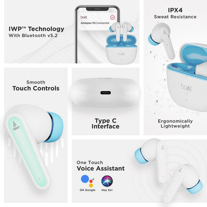boAt Airdopes 115 with ENx & Beast Mode, upto 24 Hrs Playback and ASAP Charge Bluetooth  (White Siberia, True Wireless)